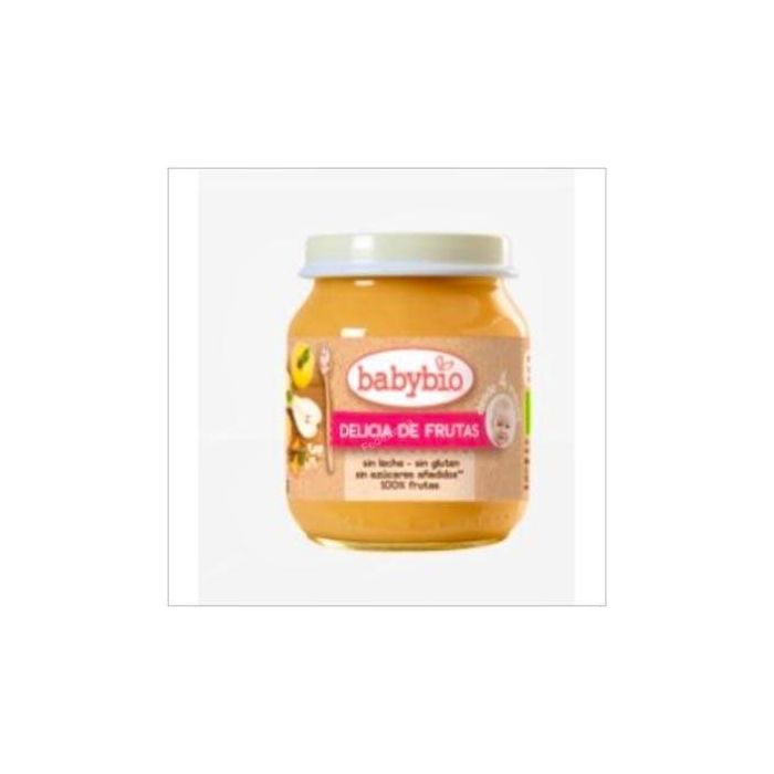 BABYBIO Potito Delicias de Frutas Bio con Manzana, Pera y Melocotón para Bebés +4 Meses, 130g, Sin Gluten ni Azúcares