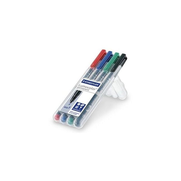Staedtler 318 Wp Rotulador Permanente Lumocolor para Retroproyección y Múltiples Superficies Punta Fina 0,6 mm Estuche 4 Colores 1