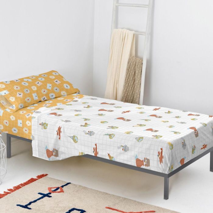 Juego de Sábanas HappyFriday Mr Fox World Trip Multicolor Cama de 105 2 Piezas 2