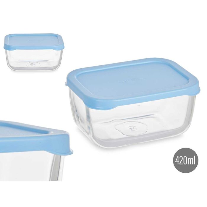 Pasabahce Fiambrera Snow Box Tapa Azul 420 ml (12.5x6x9.5 cm) (Set de 12)