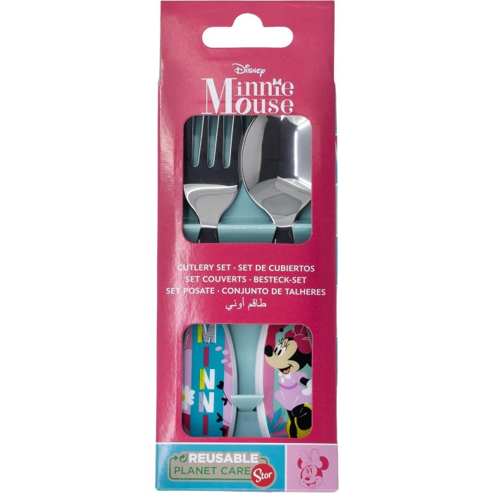 Licensing Juego de Cubiertos 2 Piezas Elípticos Metálicos Minnie Mouse CZ11405 Acero Inoxidable Disney Oficial Niños 2