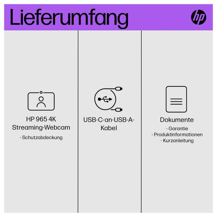 HP 965 Cámara Web Streaming 4K 8 MP, 3840 x 2160 Pixeles, USB 9