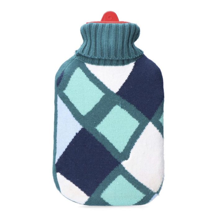 Edm Bolsa de Agua Caliente 2 l con Funda de Lana Diseño Cuadros Marinos – Ideal para Relajación y Calidez