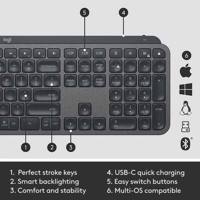 Logitech MX Keys Combo for Business Gen 2 - Teclado Retroiluminado Graphite ITA, Ratón MX Master 3S 8000 DPI Quiet Click, Logi Bolt 12 Logitech MX Keys Combo for Business Gen 2 - Teclado Retroiluminado Graphite ITA, Ratón MX Master 3S 8000 DPI Quiet Click, Logi Bolt 12