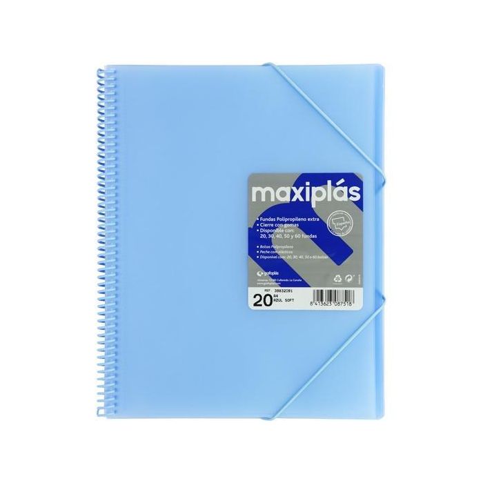 Grafoplás Carpeta Con Fundas Maxiplás Espiral A4 20 Fundas C-Sobre Pp Rígido Translúcido Azul Soft