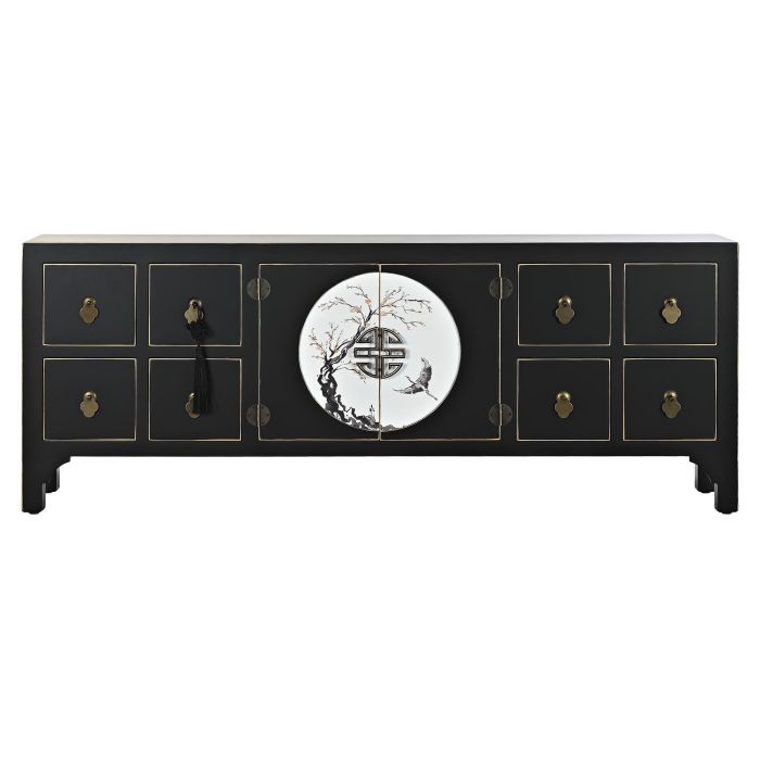 Mueble de TV DKD Home Decor Negro Oriental Blanco Dorado Blanco/Negro Metal Abeto Madera MDF 130 x 26 x 51 cm 5