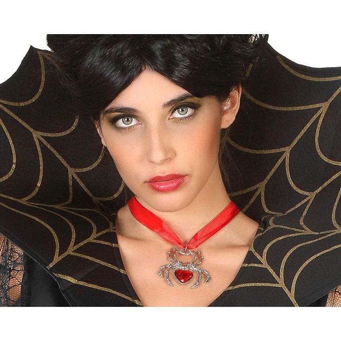 Collar de Araña con Cinta Roja y Gema Decorativa - Accesorio Elegante para Halloween 0 Collar de Araña con Cinta Roja y Gema Decorativa - Accesorio Elegante para Halloween 0