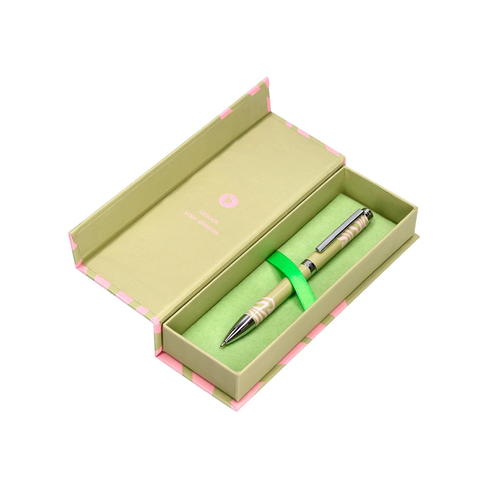 Belius Ink Dreams Bolígrafo Aluminio Verde Matcha y Rosa Plateado con Frase Interior Tinta Azul Caja Diseño 1 mm 4