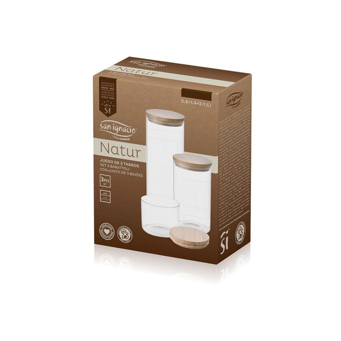 San Ignacio Set 3 botes vidrio borosilicato con tapa de bambú Natur Sg-3805 - 2.1L, 1.4L, 600ml 1 San Ignacio Set 3 botes vidrio borosilicato con tapa de bambú Natur Sg-3805 - 2.1L, 1.4L, 600ml 1