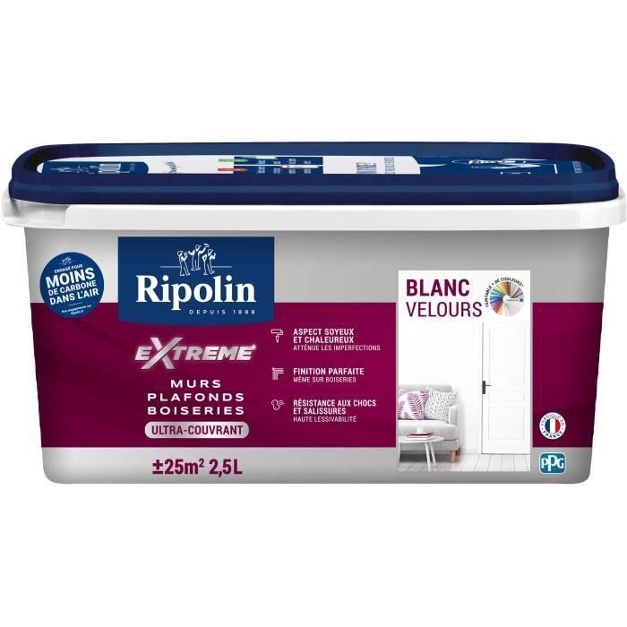 Pintura extrema para paredes y techos - Blanco terciopelo - RIPOLIN - 2,5 L