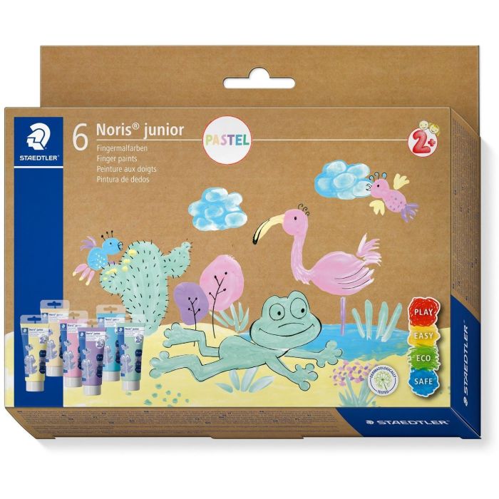 STAEDTLER NJ Pastell 6St Etui - Pintura Dedos Pastel Lavable, Secado Rápido, Pasta, 6 Colores para Niños +2 años