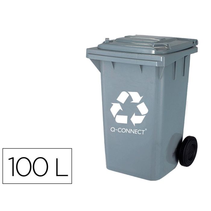 Papelera Contenedor Q-Connect Plastico Gris Para Desechos En General 100 L Con Tapa Y Ruedas 750x470x370 mm