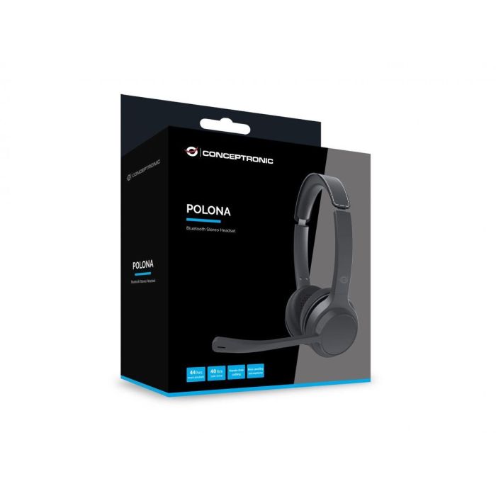 Conceptronic Auriculares Polona04B Inalámbricos Bluetooth 5.3 Negro con Micrófono Cancelación Ruido y 40h Batería 5