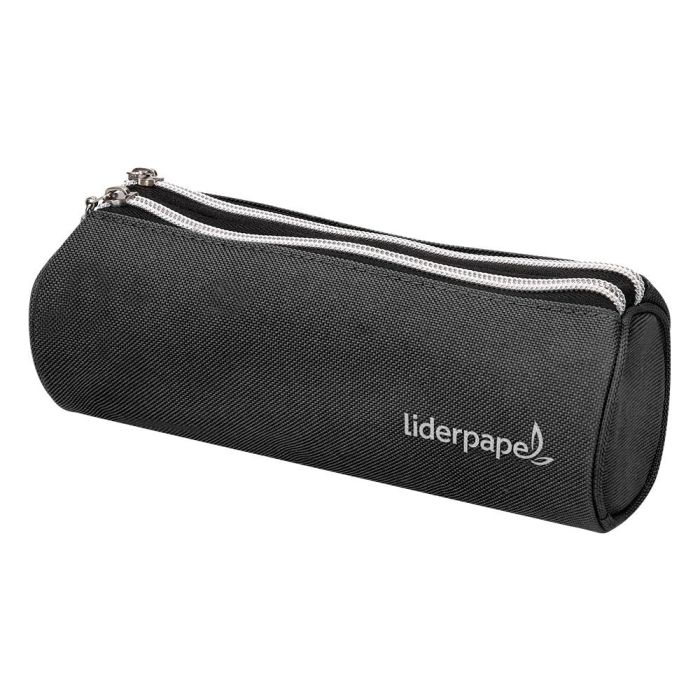 Bolso Escolar Portatodo Liderpapel Cilindrico Con 2 Cremalleras Negro 205x75x75 mm 1