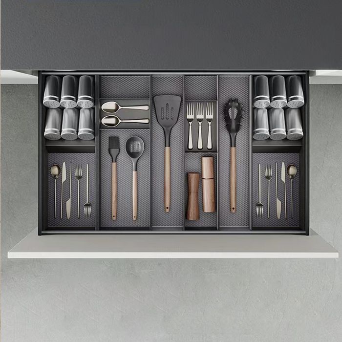 Emuca Organizador Orderbox para cajón, 150x470mm, Acero y Madera, Gris antracita 1 Emuca Organizador Orderbox para cajón, 150x470mm, Acero y Madera, Gris antracita 1