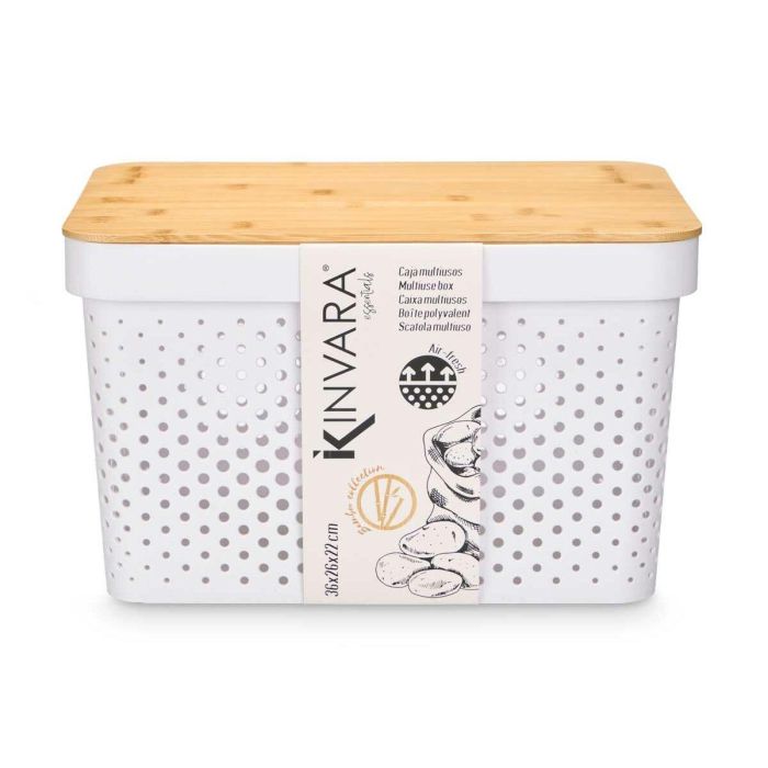 Caja Multiusos Kinvara CH52970 (25) Blanco Marrón Bambú Polipropileno 35,7 x 22 x 26,2 cm (4 Unidades) 2