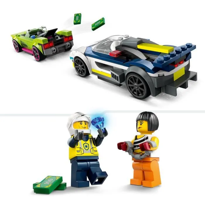 Lego 60415 City La Persecución entre el Coche de Policía y el Supercoche Juguete con Minifiguras Regalo para Niños 3