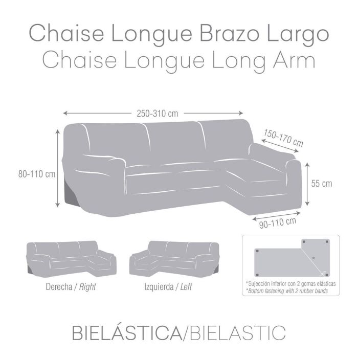 Funda para chaise longue de brazo largo derecho Eysa BRONX Gris oscuro 170 x 110 x 310 cm 4