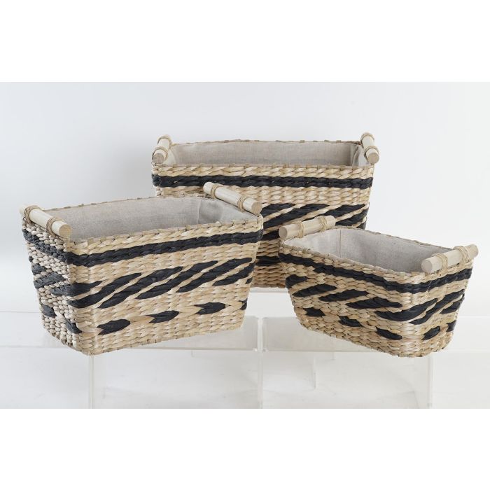 Cesta Colonial DKD Home Decor Natural Gris Oscuro 26 x 24 x 38 cm Set de 3 2