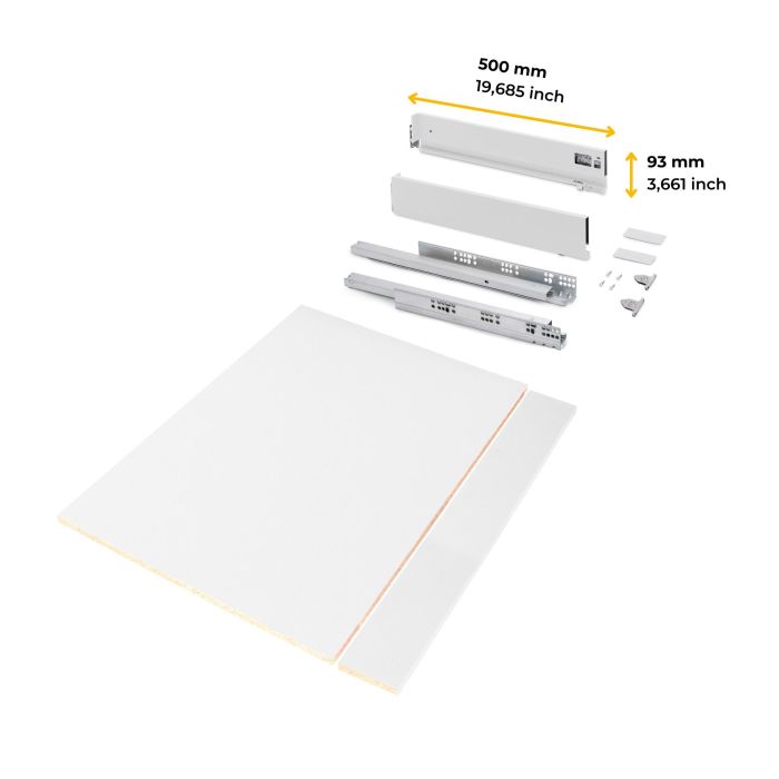 Emuca Kit de cajón para cocina o baño Vertex de altura 93mm con regulación 3D, tableros incluidos, módulo 900mm, Pintado blanco 6 Emuca Kit de cajón para cocina o baño Vertex de altura 93mm con regulación 3D, tableros incluidos, módulo 900mm, Pintado blanco 6