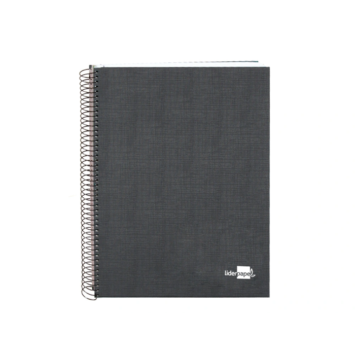 Liderpapel Cuaderno espiral A5 micro papercoat tapa forrada 140 hojas 75gr cuadro 5mm banda 5 colores 6 taladros negro 1