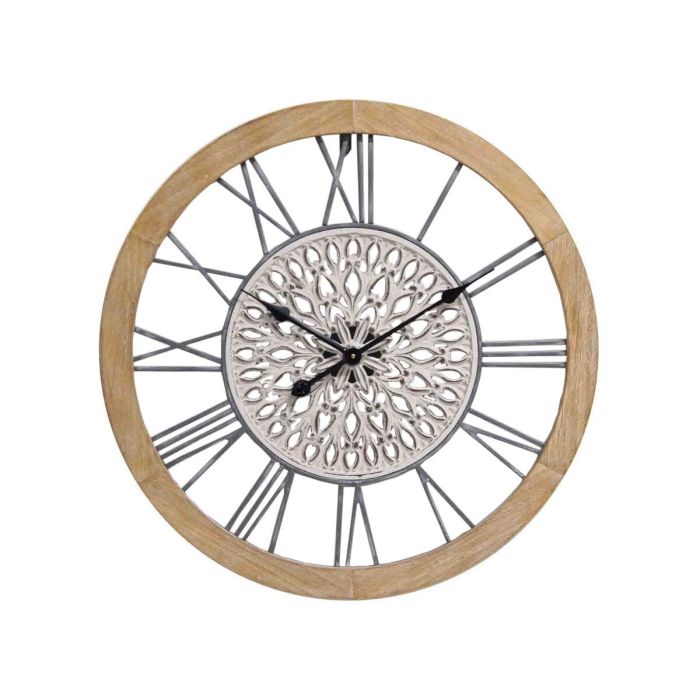 Reloj de Pared Romimex Negro Beige Madera Metal 50 x 50 x 5 cm