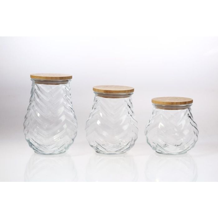 DKD Home Decor Bote Cocina Cristal Bambú Transparente Natural Set 3 Piezas 13 x 19.5 x 13 cm 1