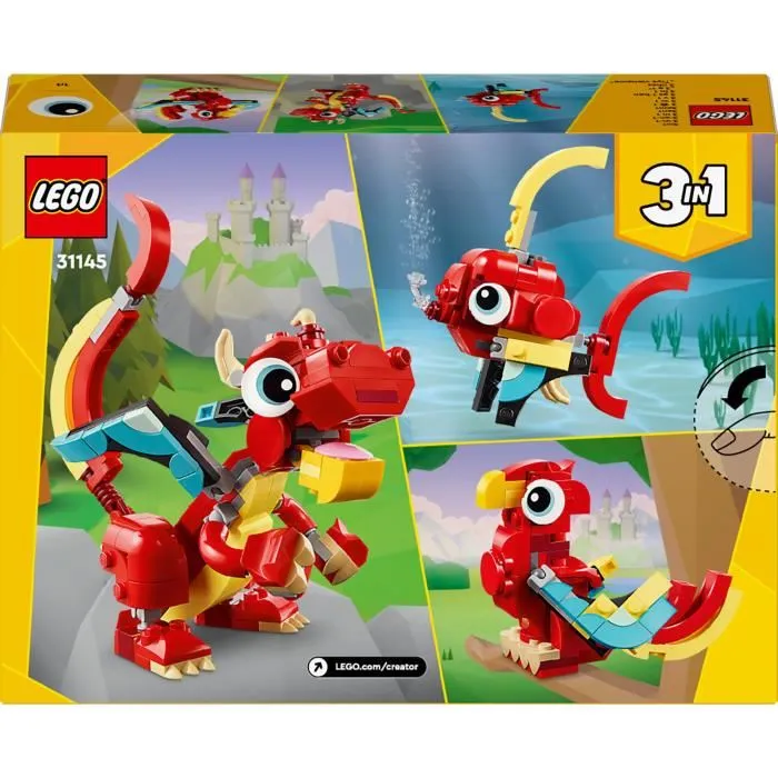 Lego 31145 Creator Dragón Rojo Juguete 3 en 1 con 3 Minifiguras de Animales, Dragón Rojo, Pez y Fénix 5