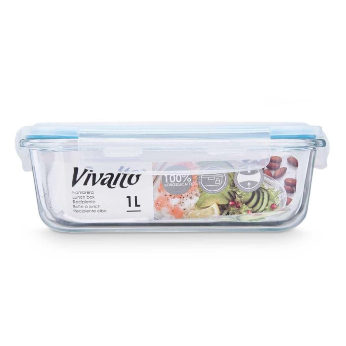 Fiambrera de Vidrio Borosilicato Hermética 1000ml Vivalto - 20.5x7x15.5 cm (12 Unidades) 2 Fiambrera de Vidrio Borosilicato Hermética 1000ml Vivalto - 20.5x7x15.5 cm (12 Unidades) 2