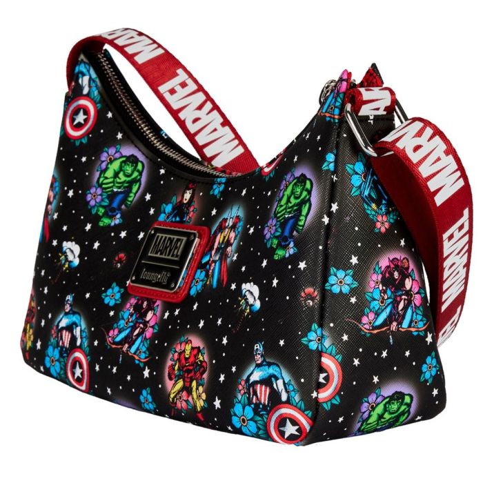 Loungefly Bolso de Hombro Marvel Avengers Tattoo Floral con Superhéroes 2 Loungefly Bolso de Hombro Marvel Avengers Tattoo Floral con Superhéroes 2
