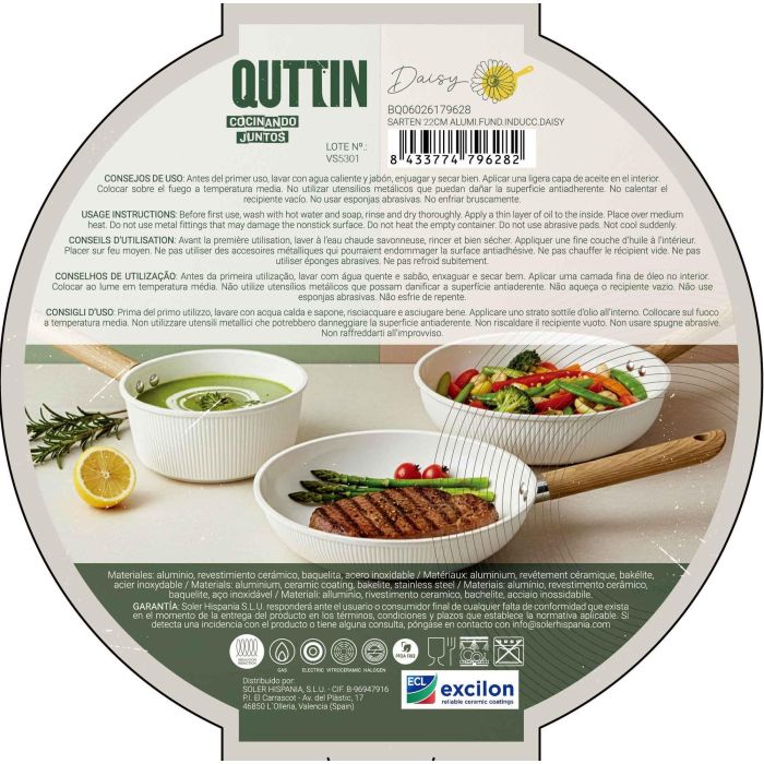 Inde Sarten 22 cm Aluminio Fundido Inducción Daisy Quttin (6 Unidades) 12