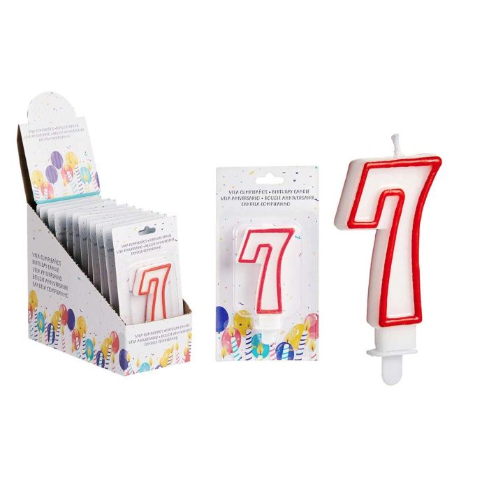 Vela Cumpleaños Número 7 Blanca con Borde Rojo - Arte Regal 4.2x8.2x1 cm (72 Unidades) Vela Cumpleaños Número 7 Blanca con Borde Rojo - Arte Regal 4.2x8.2x1 cm (72 Unidades)