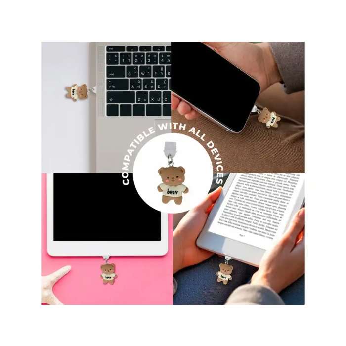 Wondee Protector Decorativo para Puerto USB C Tipo C con Charm Colgante de Oso, Evita Polvo y Suciedad, Para Smartphone, Modelo Funny Bear, 30x10x20 mm
