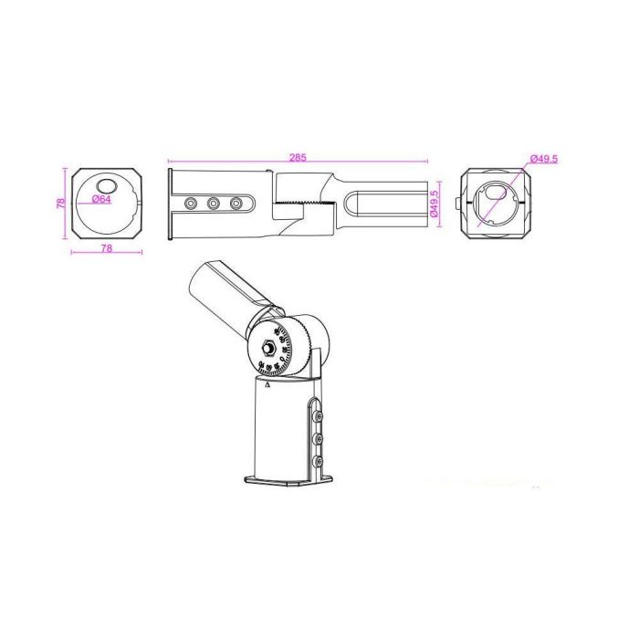 Brazo Articulado de Aluminio para Farola Alumbrado Público, Conexión Poste Ø65mm y Luminaria Ø50mm, Ángulo 0-180º 4 Brazo Articulado de Aluminio para Farola Alumbrado Público, Conexión Poste Ø65mm y Luminaria Ø50mm, Ángulo 0-180º 4