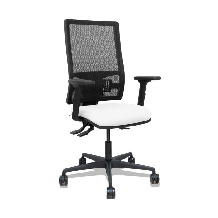 PIQUERAS Y CRESPO Silla Bormate asincro malla negra asiento bali blanco brazos 2D ruedas 65mm PIQUERAS Y CRESPO Silla Bormate asincro malla negra asiento bali blanco brazos 2D ruedas 65mm