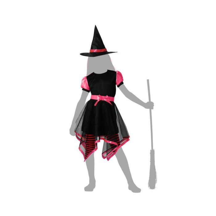 Disfraz Infantil de Bruja Rosa con Vestido Corto, Falda Irregular y Sombrero Puntiagudo para Niñas de 3-4 Años Halloween 3