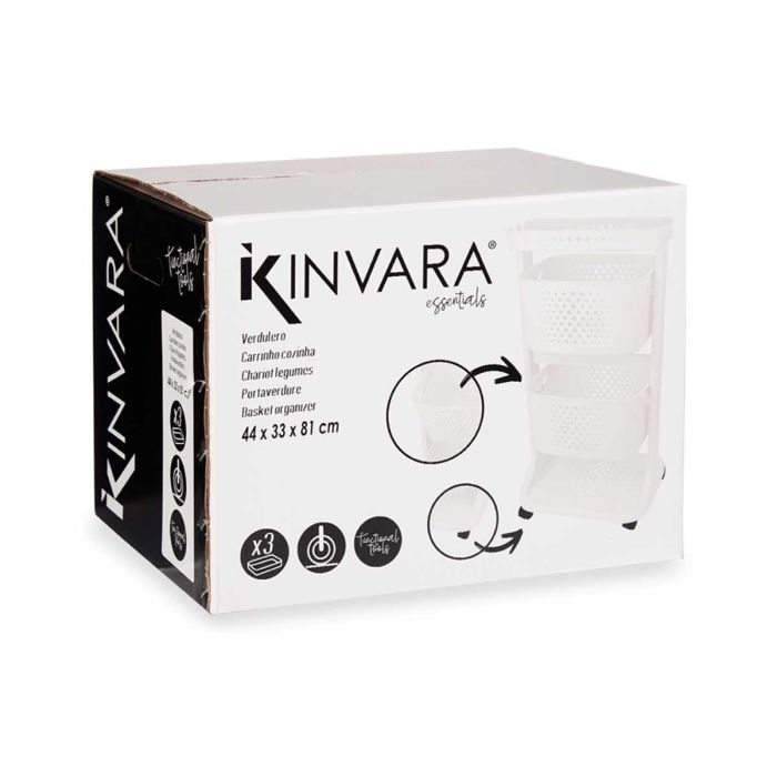 Verdulero de plástico Kinvara, 2 alturas con ruedas, blanco, 35x82x43 cm 2 Verdulero de plástico Kinvara, 2 alturas con ruedas, blanco, 35x82x43 cm 2