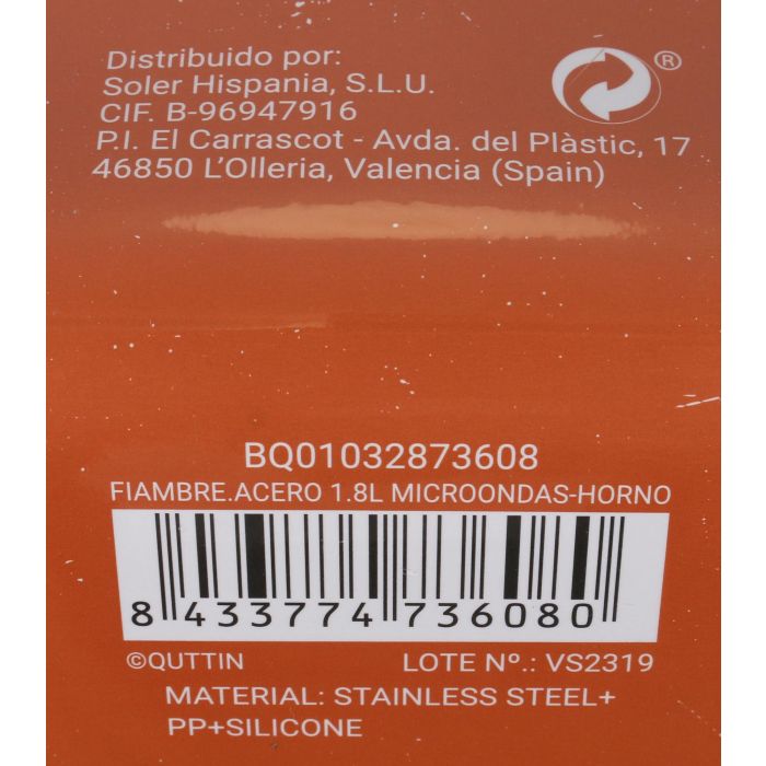 Quttin Fiambre Acero 1.8L para Microondas y Horno, 18 x 9 x 23 cm (12 Unidades) 12