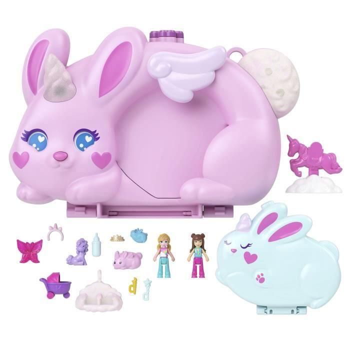 Mattel Jft88 Estuche 2 en 1 Cofre-Bolso Polly Pocket Diversión con Conejitos, Muñecas y 12 Accesorios de Fantasía 1
