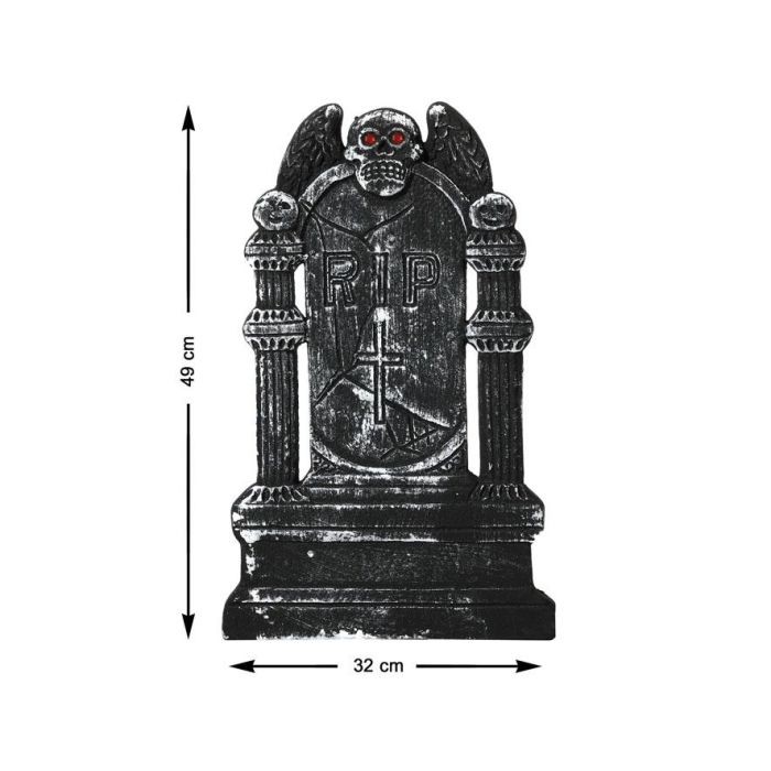 Lápida Con Cráneo Alado Y Ojos Luminosos 49x32 cm para Halloween y Decoración Gótica