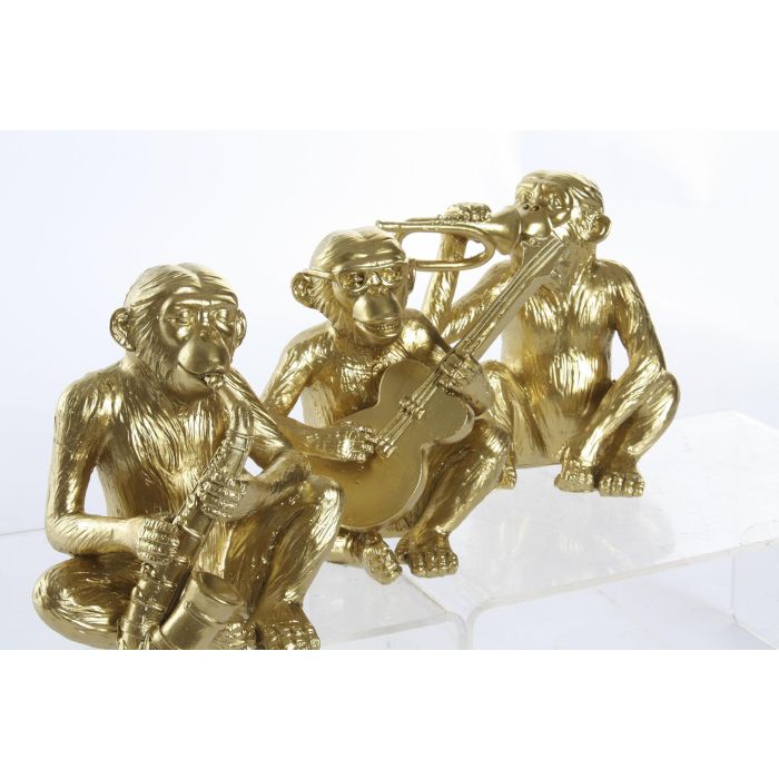 DKD Home Decor Figura Colonial Mono Musico Resina Dorado 10 x 14 x 15 cm (6 Unidades) 1