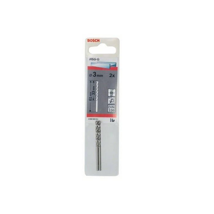 Bosch 2 608 585 911 Broca helicoidal HSS-G para Metal 3.0x61mm, Mango cilíndrico DIN 338, Set de 2 unidades 1