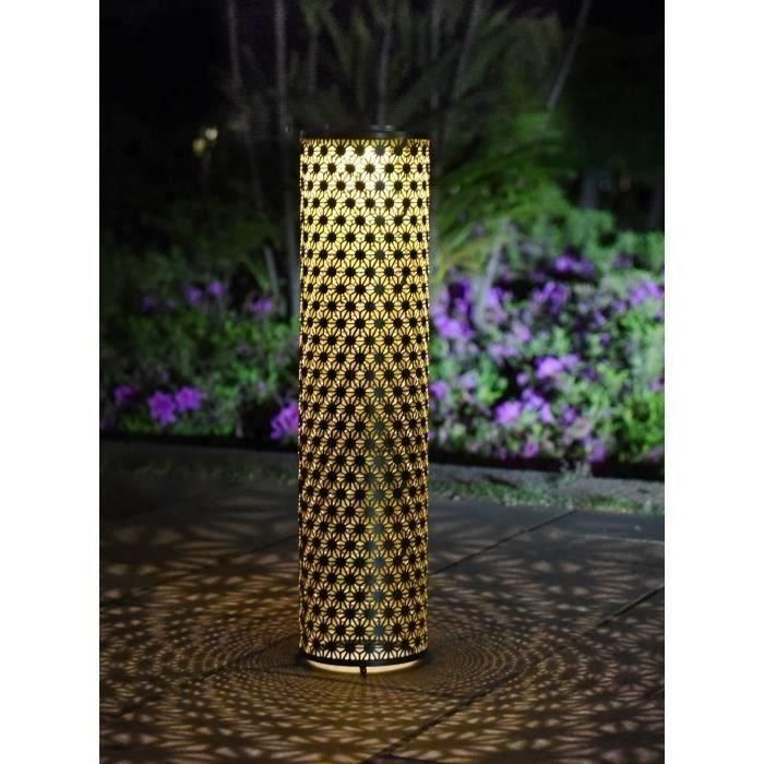 Lámpara solar - Columna GARDEN ID - Oro-Negro - Ø20 H80 cm - 6 a 8 horas de luz - Botón de encendido/apagado - Batería LI-ION duradera. 1