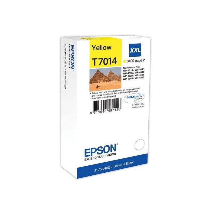 Epson T7014 Tinta Amarilla XL para Impresoras WorkForce Pro WP-4000 WP-4500 - Alto Rendimiento 3400 Páginas