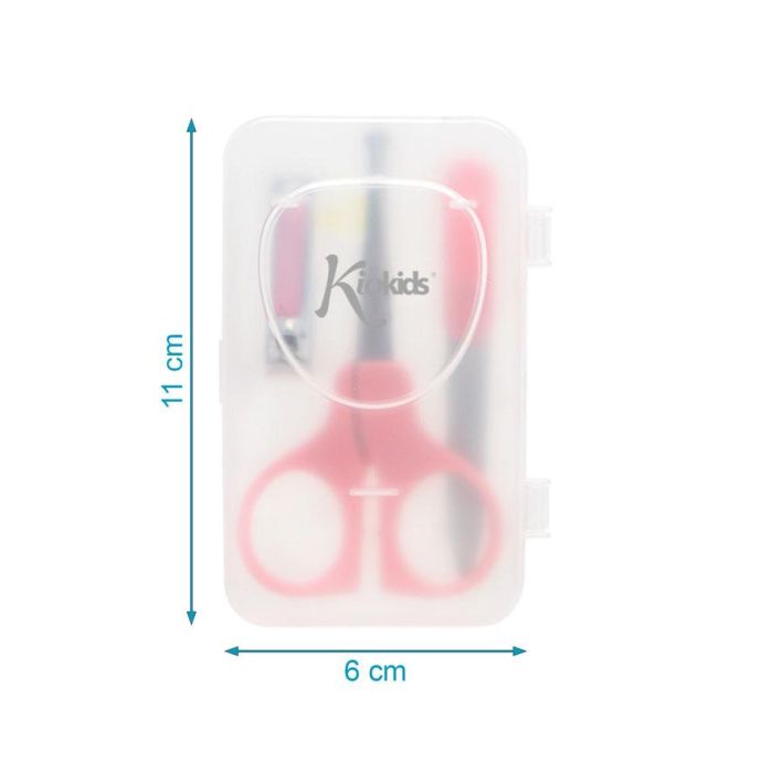 KioKids Estuche de Manicura para Bebé +3 Meses Rosa, Set con Tijeras Punta Redonda, Cortaúñas y Lima Portátil 2