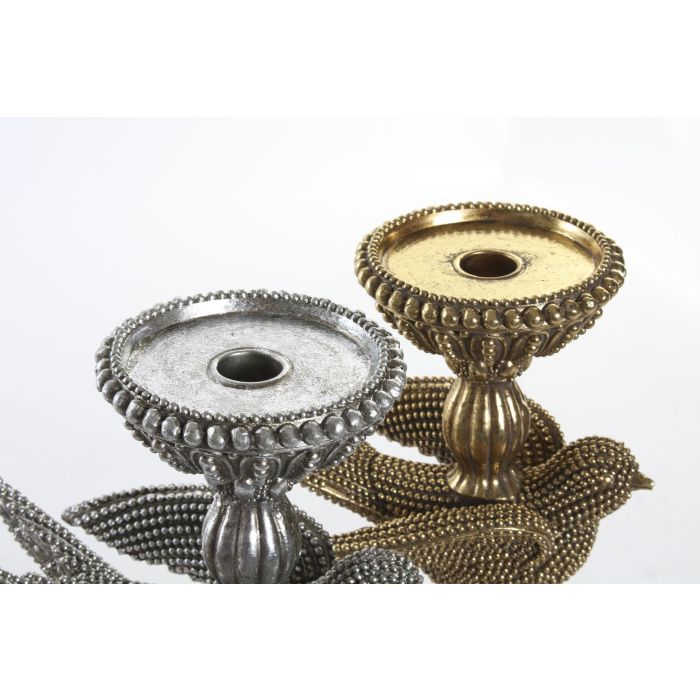 DKD Home Decor Candelabro Chic de Resina estilo Pájaro Dorado Plateado 11 x 25 x 17 cm Pack de 2 Unidades 1 DKD Home Decor Candelabro Chic de Resina estilo Pájaro Dorado Plateado 11 x 25 x 17 cm Pack de 2 Unidades 1