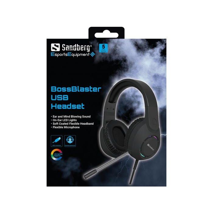 Sandberg BossBlaster USB Headset Auriculares Gamer con Micrófono Sensible y Luces LED para Experiencia de Juego Superior