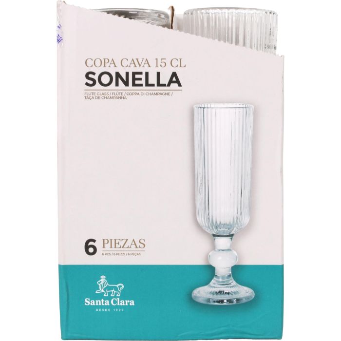 Santa Clara Copa de Champagne Sonella Transparente, 150 cc. Medidas: 5,5 cm de diámetro x 18,5 cm de alto. Peso: 324 g. (36 Unidades) 2