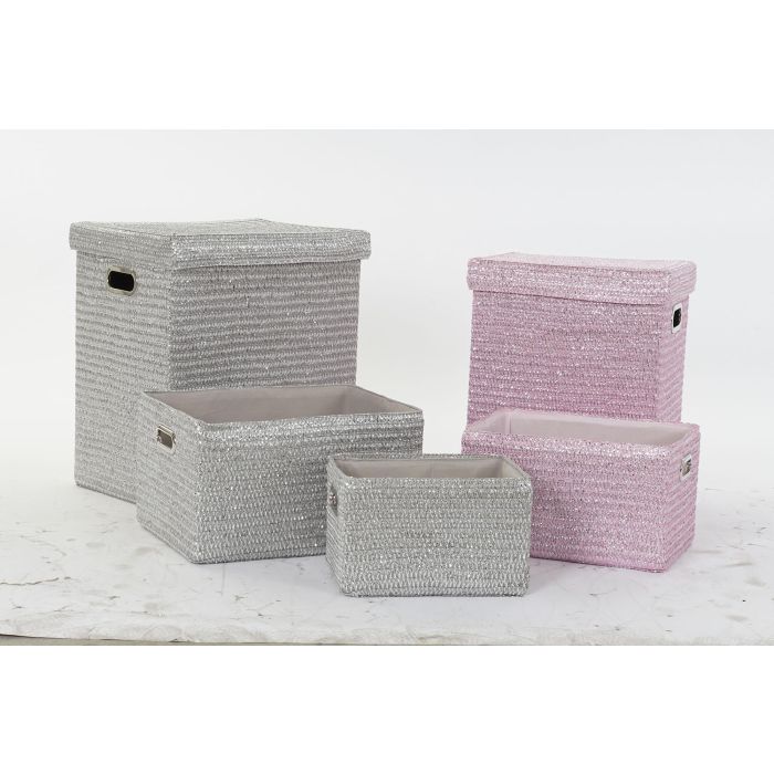 DKD Home Decor Cesta Basicos Set de 5 Rosa Plateado 36 x 50 x 44 cm