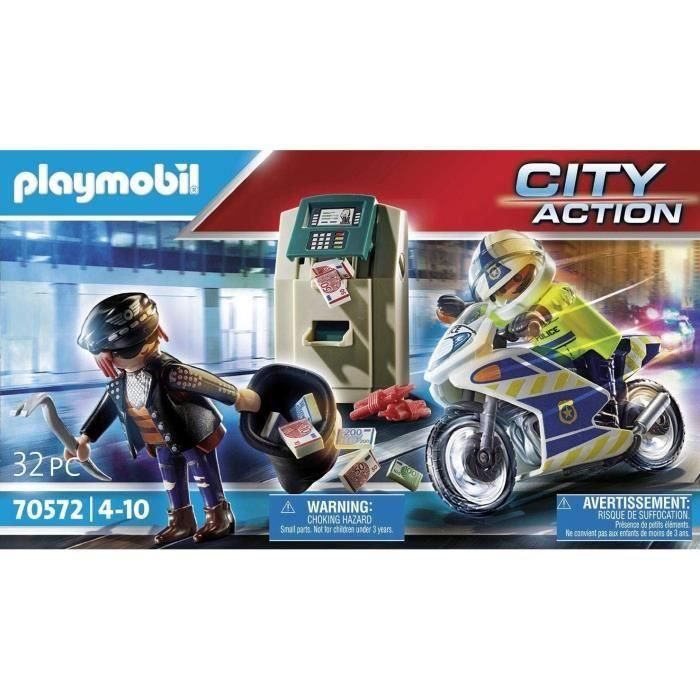 Playmobil City Action Moto de Policía: Persecución del Ladrón de Dinero. Set de Juguete con Vehículo para Niños 4+ Años, Plástico 2